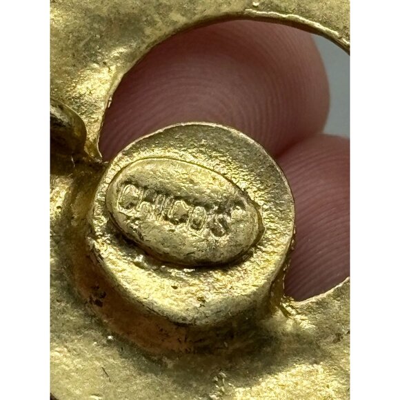 CHICOS~GOLD GEOMETRIC Hammered Enameled ORANGE CHAIN BELT Adjustable - Picture 4 of 4